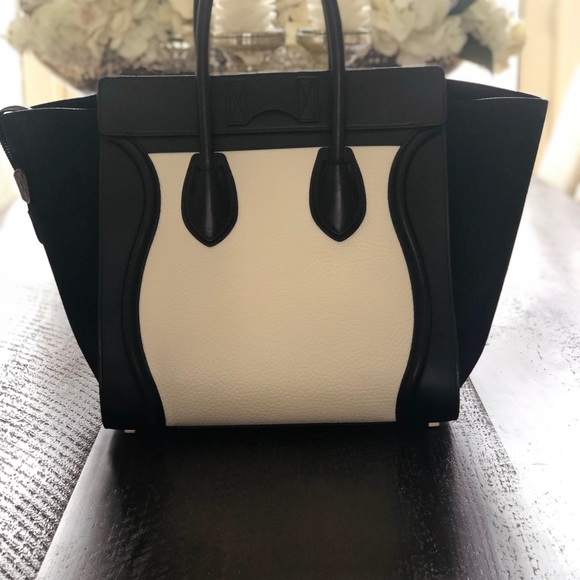 MINI LUGGAGE BAG IN BLACK & WHITE GRAINED CALFSKIN - Picture 3 of 13